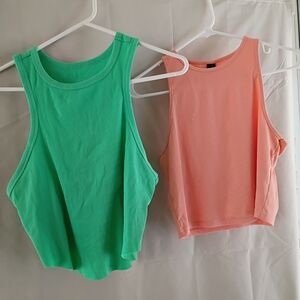 SHEIN Ribbed Tank Tops - Green and Peach